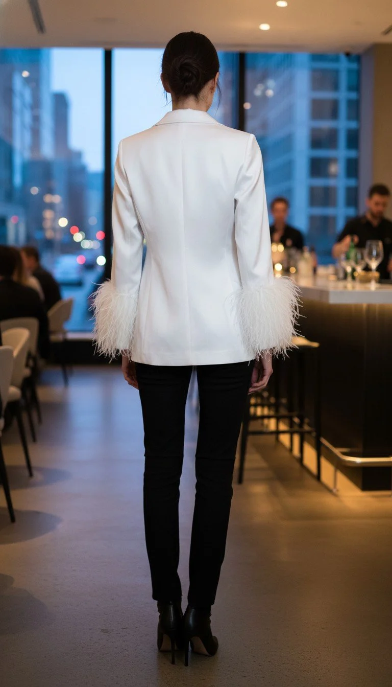 Alice + Olivia - White Blazer with Feathered Cuffs Size 2 - Image 2