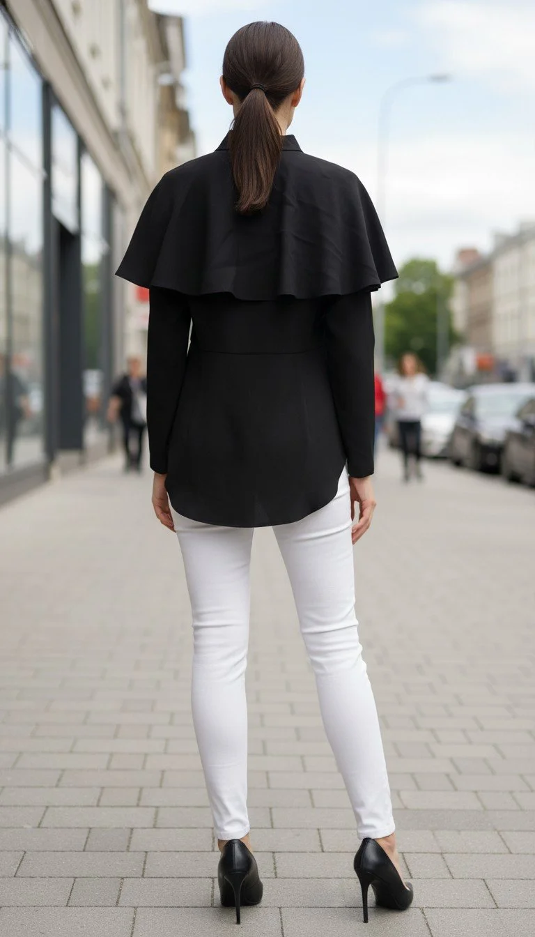 Sara Bataglia - Black Cape-Shoulder Blouse Size 42 - Image 2