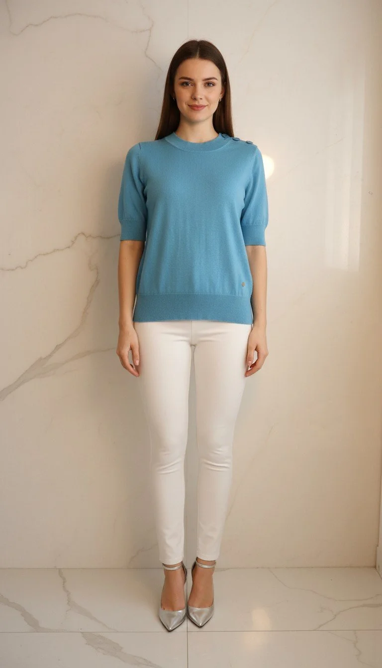 Nina Ricci - Sky Blue Short Sleeve Sweater Size 2 - Image 3
