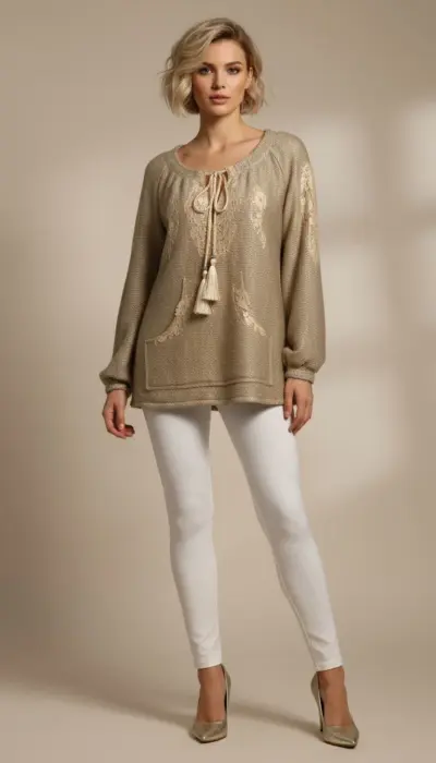 Vanita Rosa - Beige Embroidered Knit Tunic
