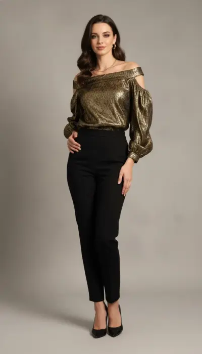 Saint Laurent - Shimmering Metallic Off-Shoulder Blouse Size S