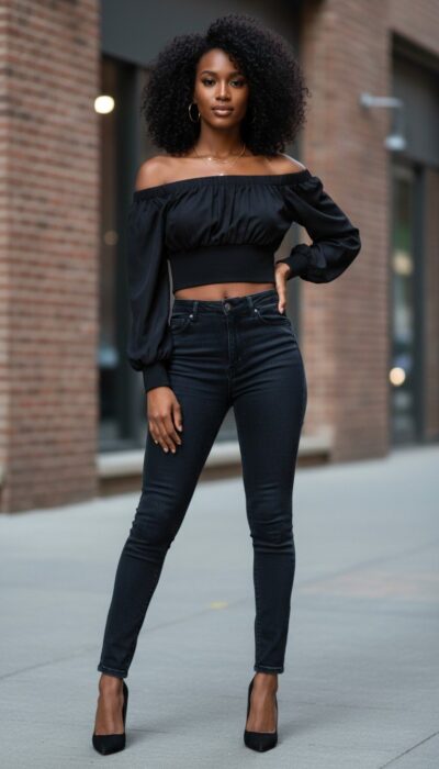 Alexander McQueen - Elegant Off-Shoulder Black Crop Top Size S