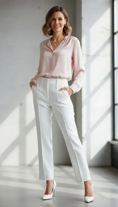 Olivia Preckel - Elegant White Wide Leg Trousers