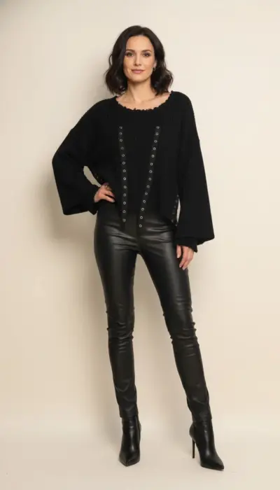 BSBW - Distressed Strap Sweater Black Grommet Size S