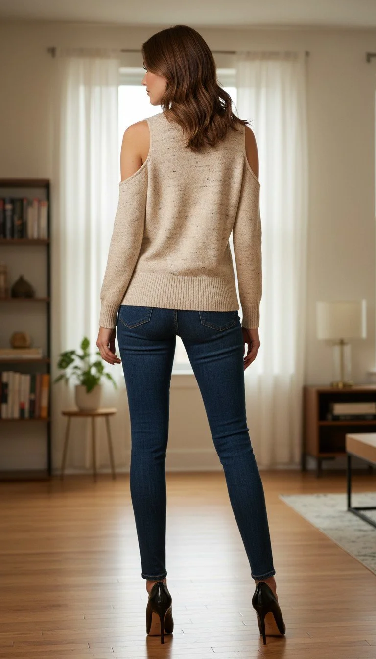 ROI - Chic Beige Cold-Shoulder Sweater Size XS - Image 2
