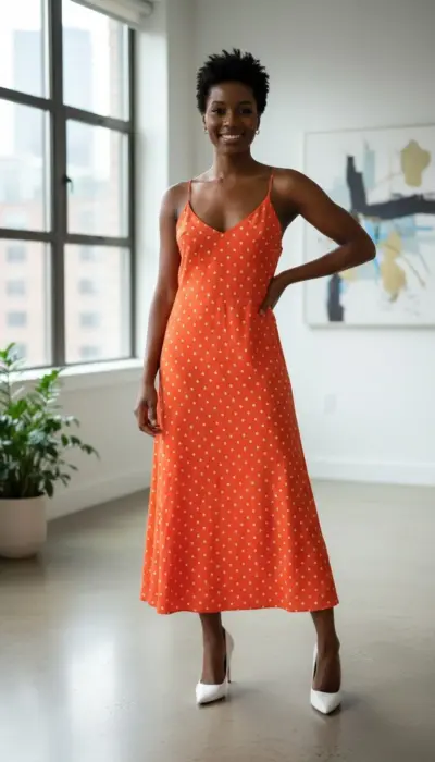 Alexis - Vibrant Orange Polka Dot Sundress Size S