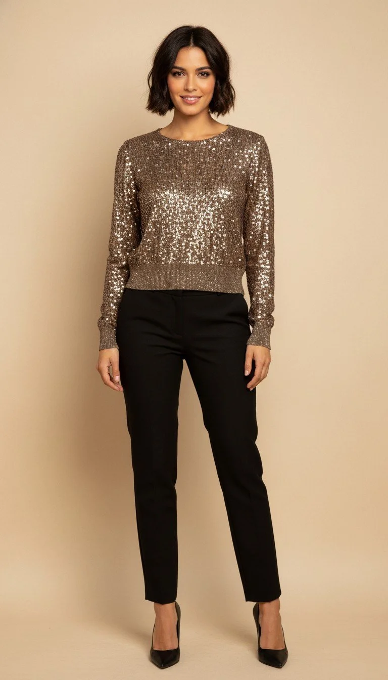 Zara - Sequin Glamorous Long Sleeve Top Size S - Image 2