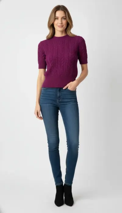 Olivia Preckel - Cable Knit Short Sleeve Sweater Size XS