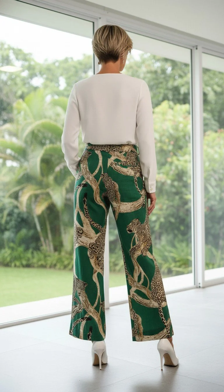 PINCOROCA - 100% Linho Fabric - Wild Elegance Printed Pantsuit - Image 2