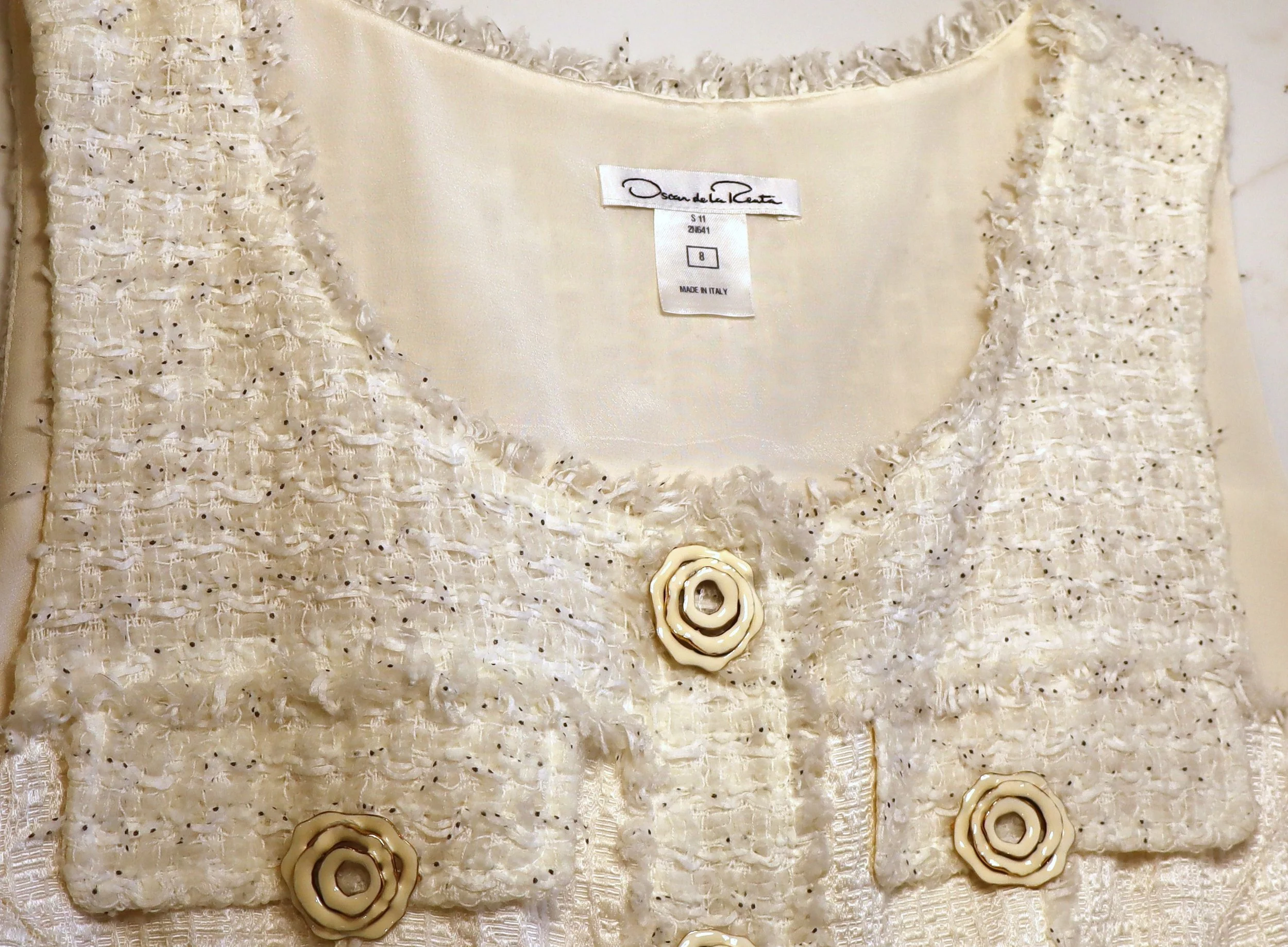 Oscar De La Renta - Ivory Rose Buttoned Dress Size S - Image 3