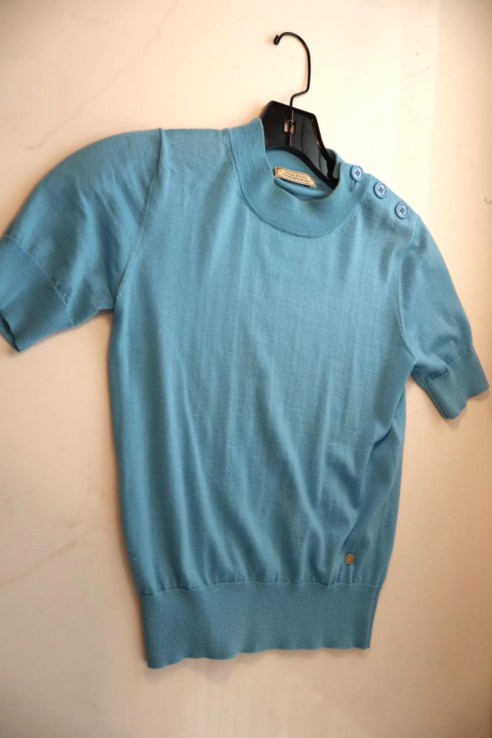 Nina Ricci - Sky Blue Short Sleeve Sweater Size 2 - Image 4
