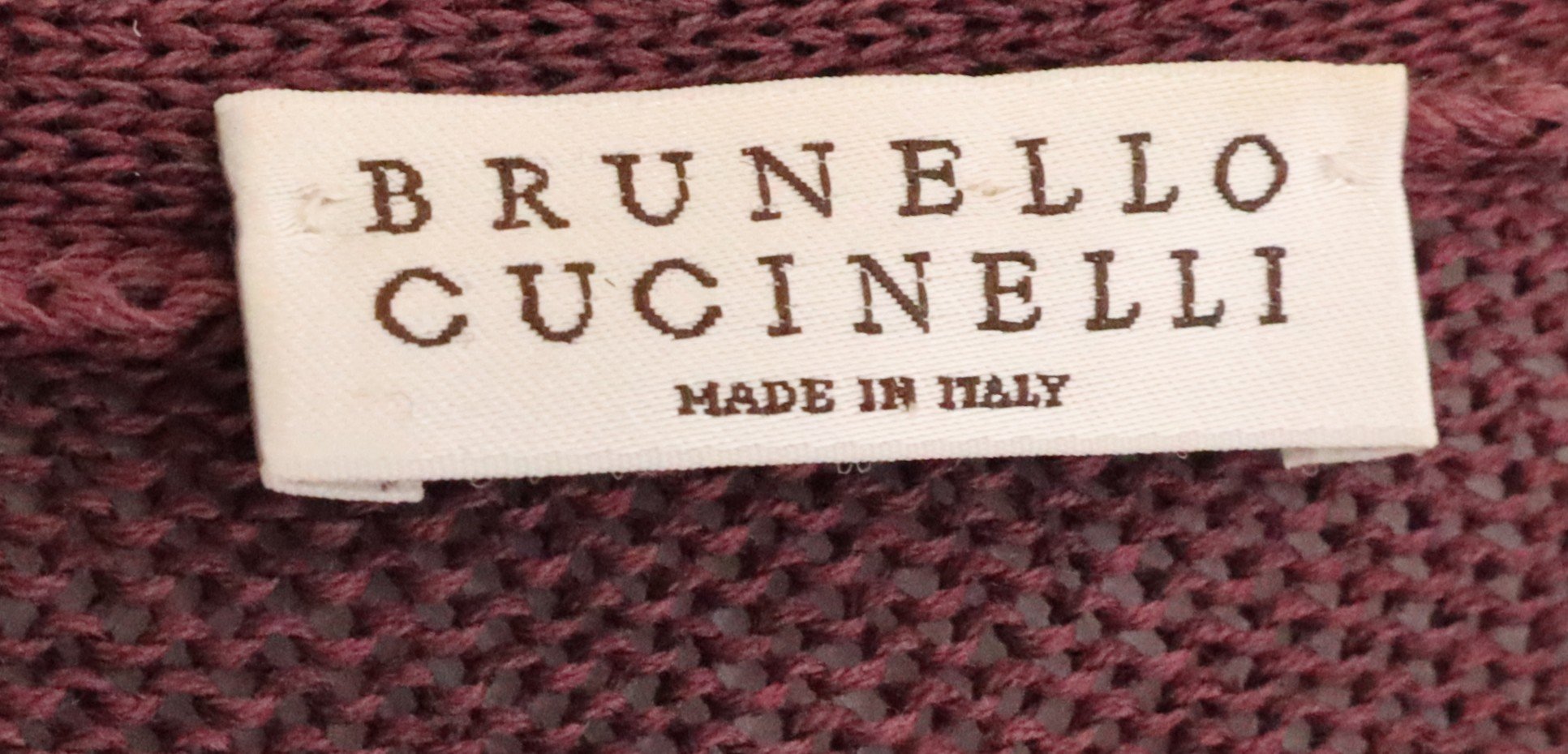 Bruno Cucinelli Chic Burgundy Knit Sweater with V-Neck and Striped Shoulders Size S - Image 3