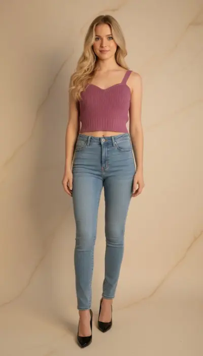 Olivia Preckel - Chic Raspberry Knit Cropped Top Size S
