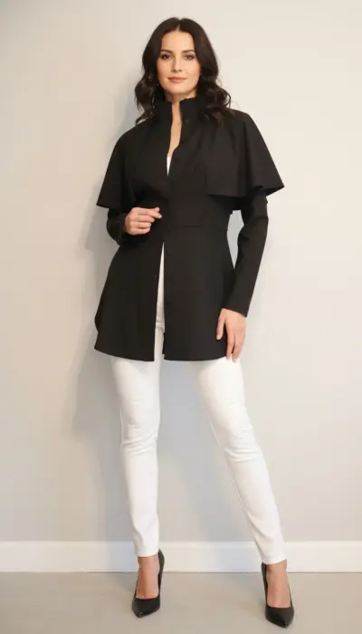 Sara Bataglia - Black Cape-Shoulder Blouse Size 42