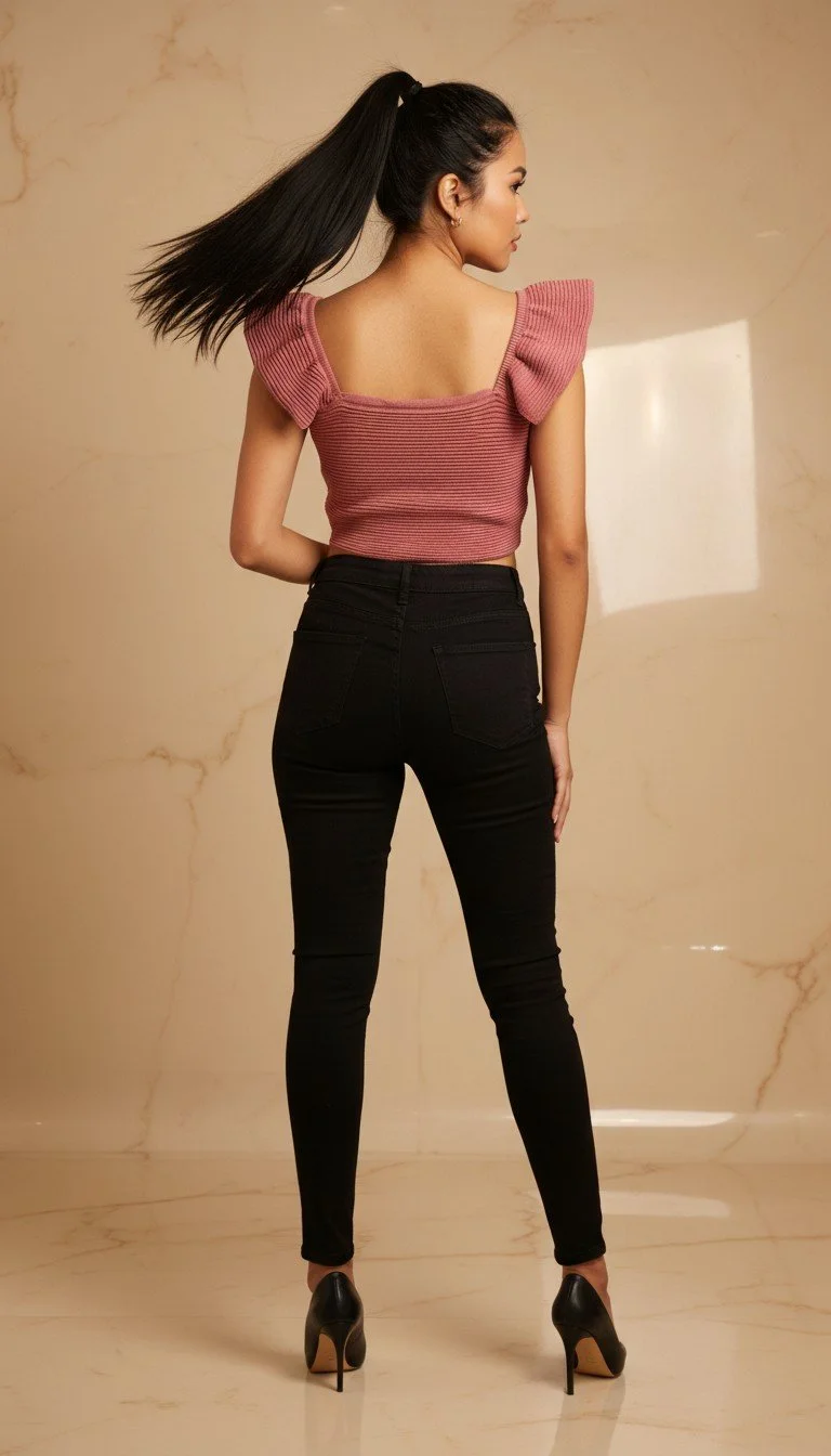 Ana & Julia - Rose Pink Ribbed Knit Off-Shoulder Top Size M - Image 2