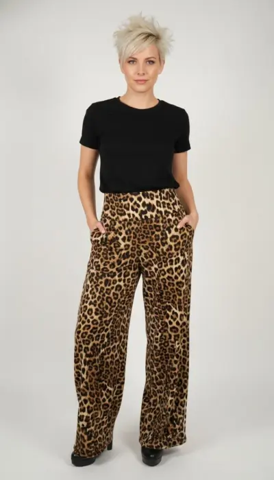 Olivia Preckel - Leopard Print Wide-Leg Pants Size XS