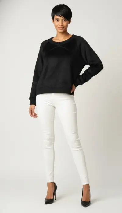 L'Agence - Classic Black Cozy Sweatshirt Faux Fur Knit Size M