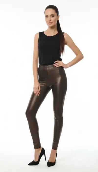 Koral - Shiny Leggings Metallic Bronze High-Waist Leggings Size M