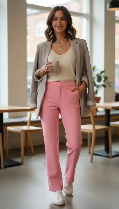 Stylish Pink High-Waist Trousers Size 34 (US 4)