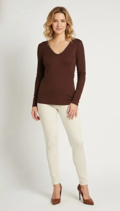 Bruno Cucinelli - Elegant V-Neck Long Sleeve Top